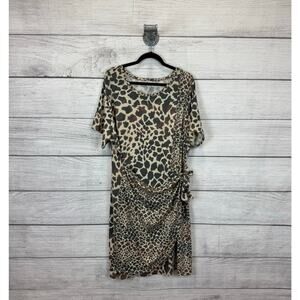 Cato Plus Size Yan Brown Animal Printed Short Sleeve Faux Wrap Dress Size 22/24W